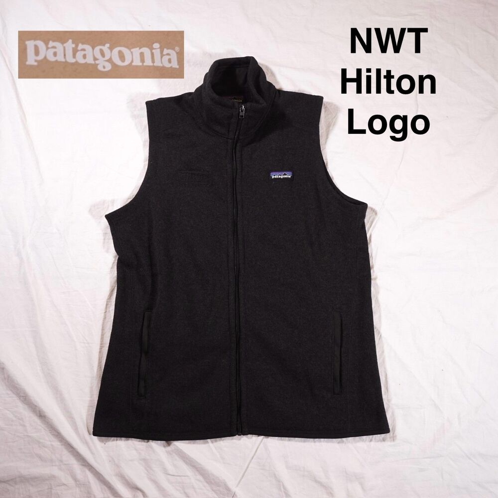 Patagonia Better Sweater Fleece Vest Black Womens L NWT Embroidered Hilton Hotel